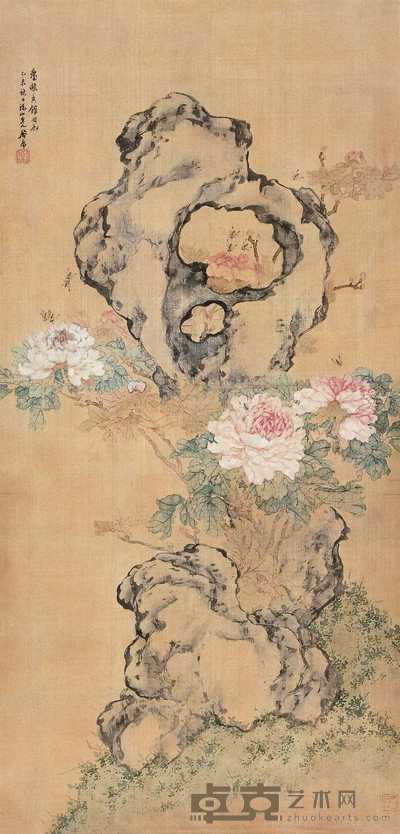 居廉 1895年作 富贵寿石 立轴 107×51.5cm